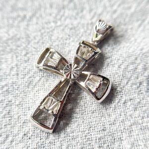 Vintage 1980s Sterling Silver & Cubic Zirconia Cross Pendant Charm - Christian